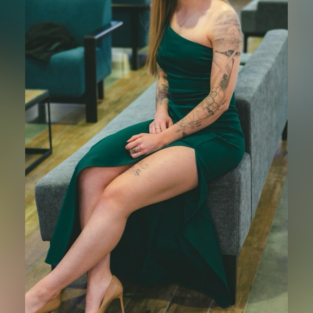 Green One Shoulder Event Dress